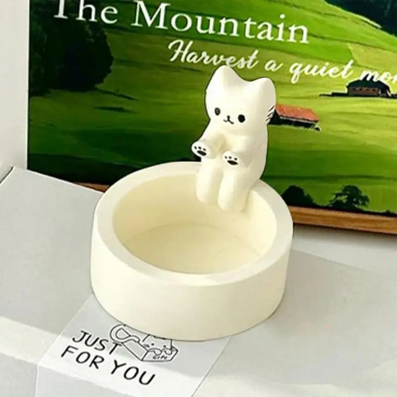 Whimsical cat tealight candle holder with round dish by BROKLEN – view 3