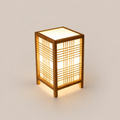 Japandi handwoven bamboo table lamp with linen diffuser by BROKLEN – view 2