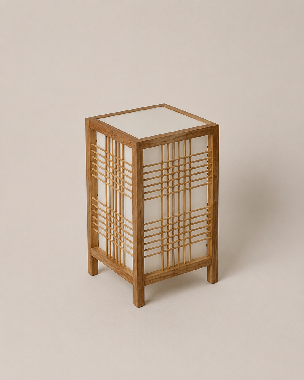 Japandi handwoven bamboo table lamp with linen diffuser by BROKLEN – view 7