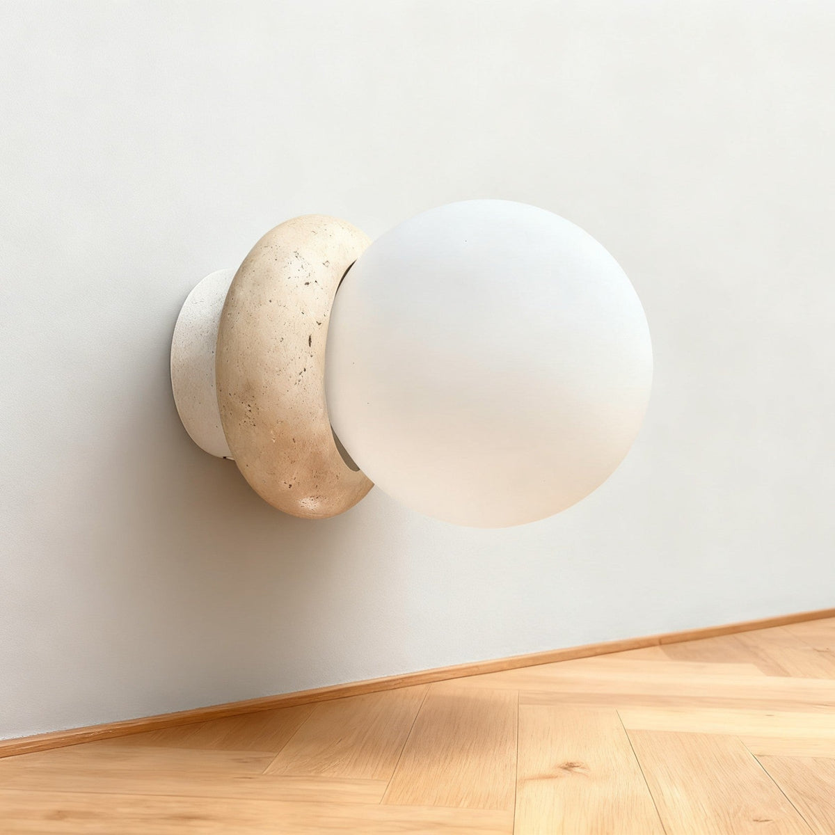 Japandi travertine stone-effect wall light by BROKLEN – view 2