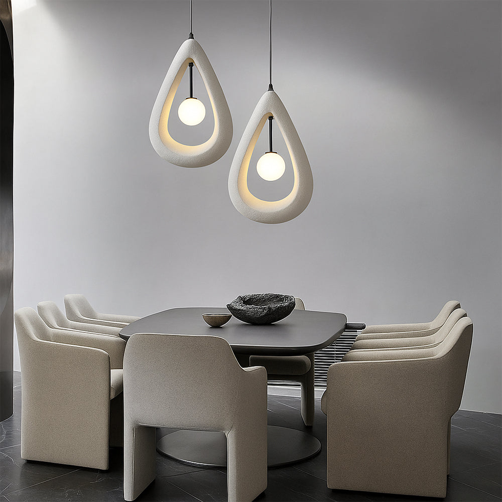 Japandi oval pendant light in white, grey and red by BROKLEN