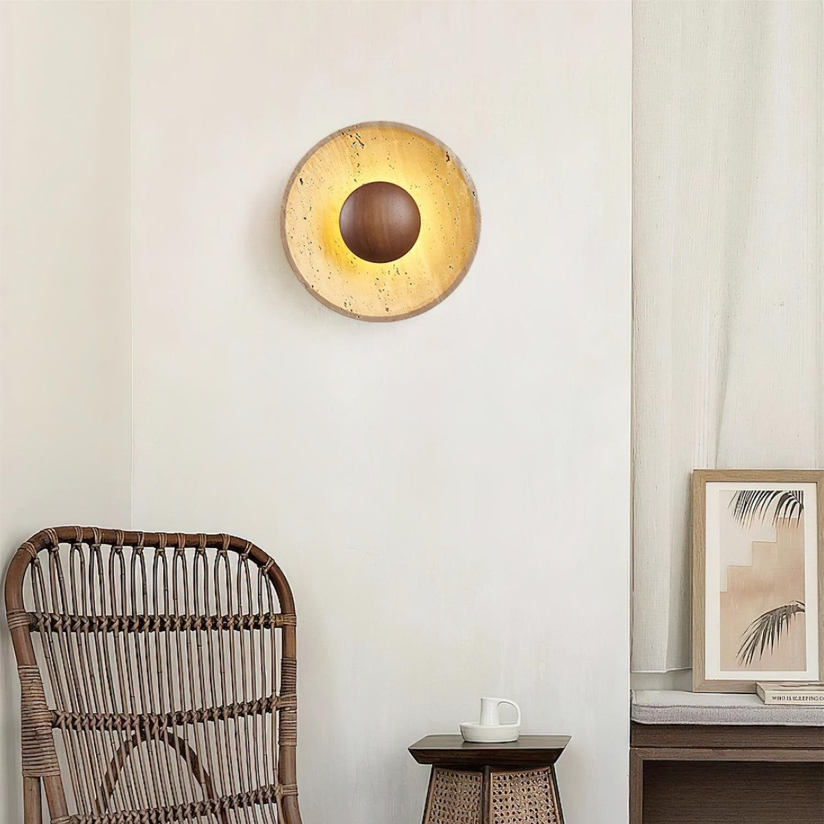 Japandi wabi-sabi travertine wall light by BROKLEN – view 2