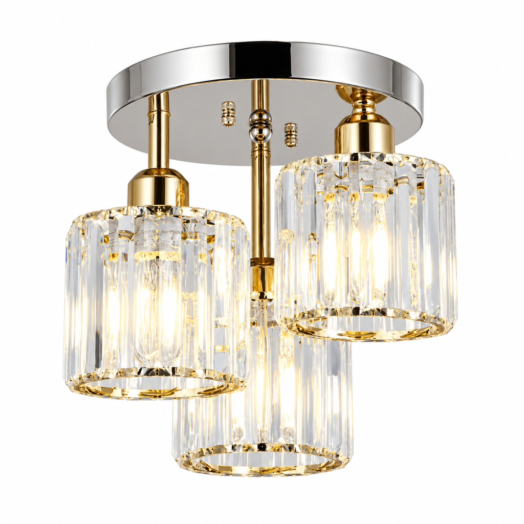3-Light Glass Rod Ceiling Light – Crystal Flush Mount, E27
