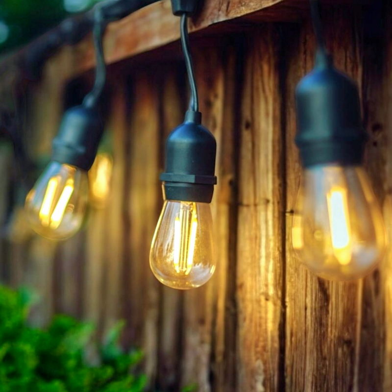 LED garden festoon string lights with clear bulbs by BROKLEN