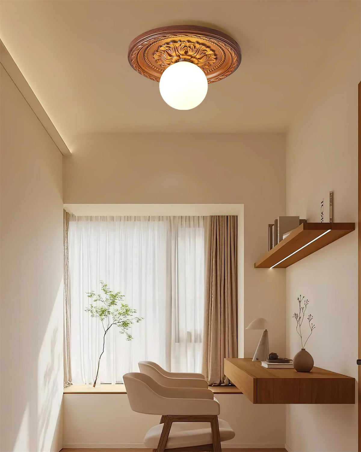 Classic relief ceiling light with frosted glass globe – flush mount light fixture by BROKLEN – view 5