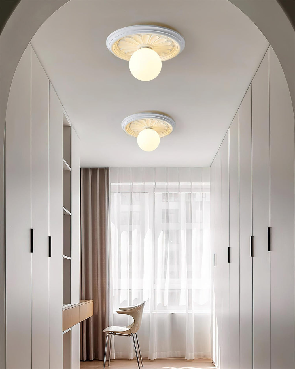 Classic relief ceiling light with frosted glass globe – flush mount light fixture by BROKLEN – view 8