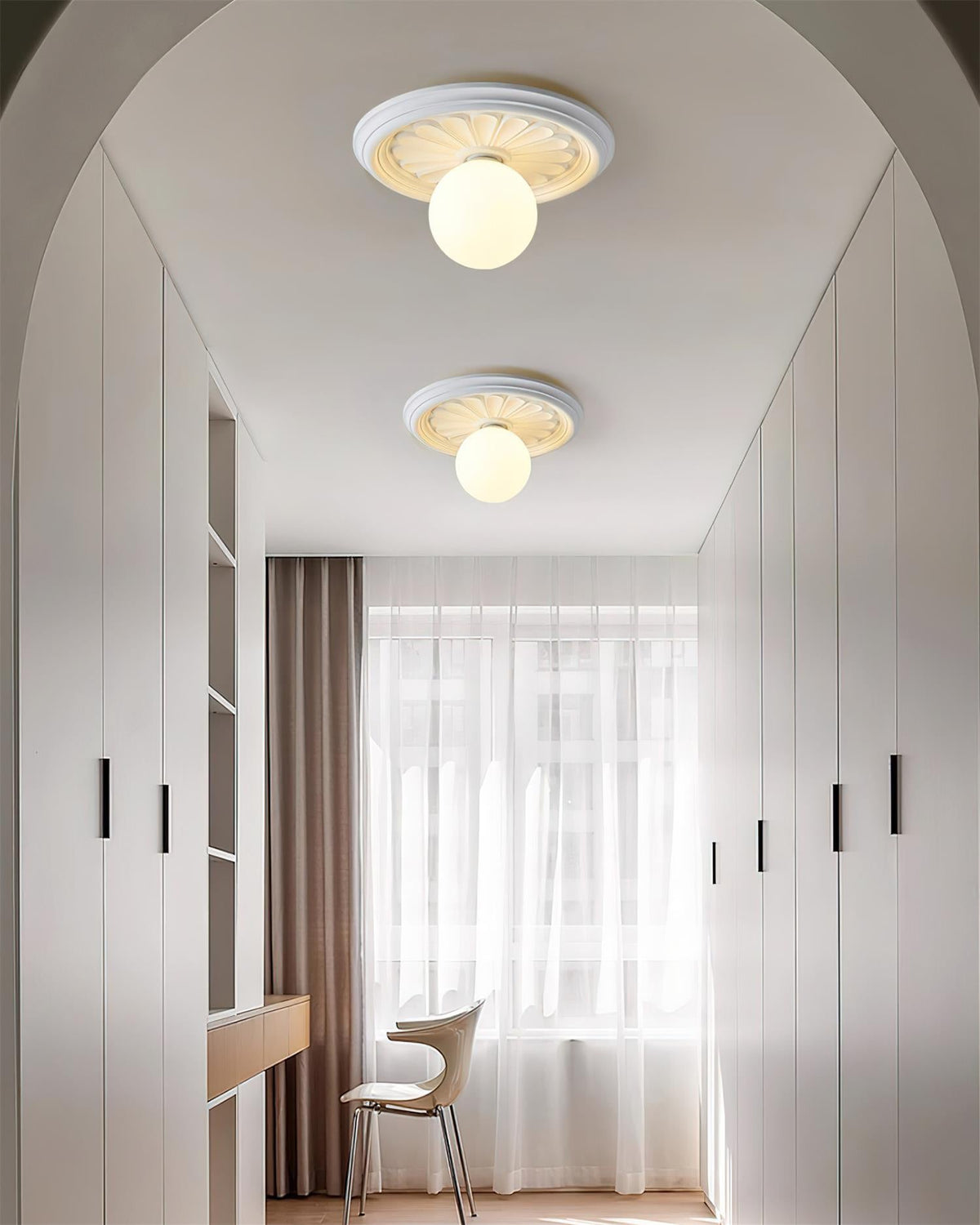 Classic relief ceiling light with frosted glass globe – flush mount light fixture by BROKLEN – view 8