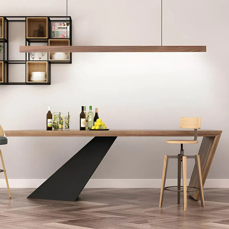 Linear wooden LED bar pendant light over a dining table by BROKLEN – view 10