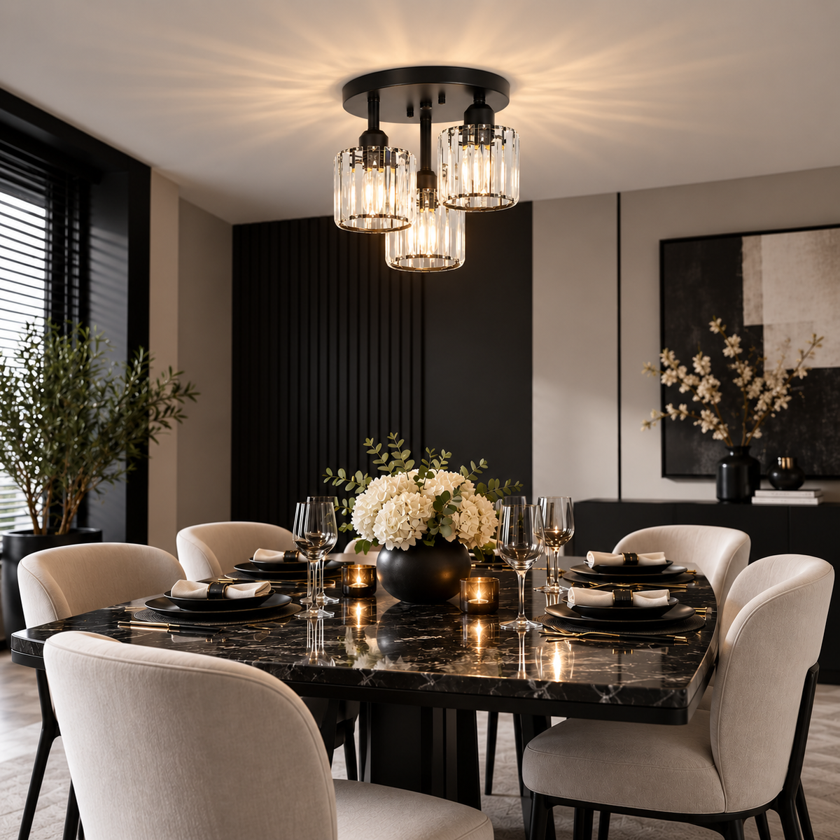 Glass rod 3 light ceiling light black gold silver – view 2