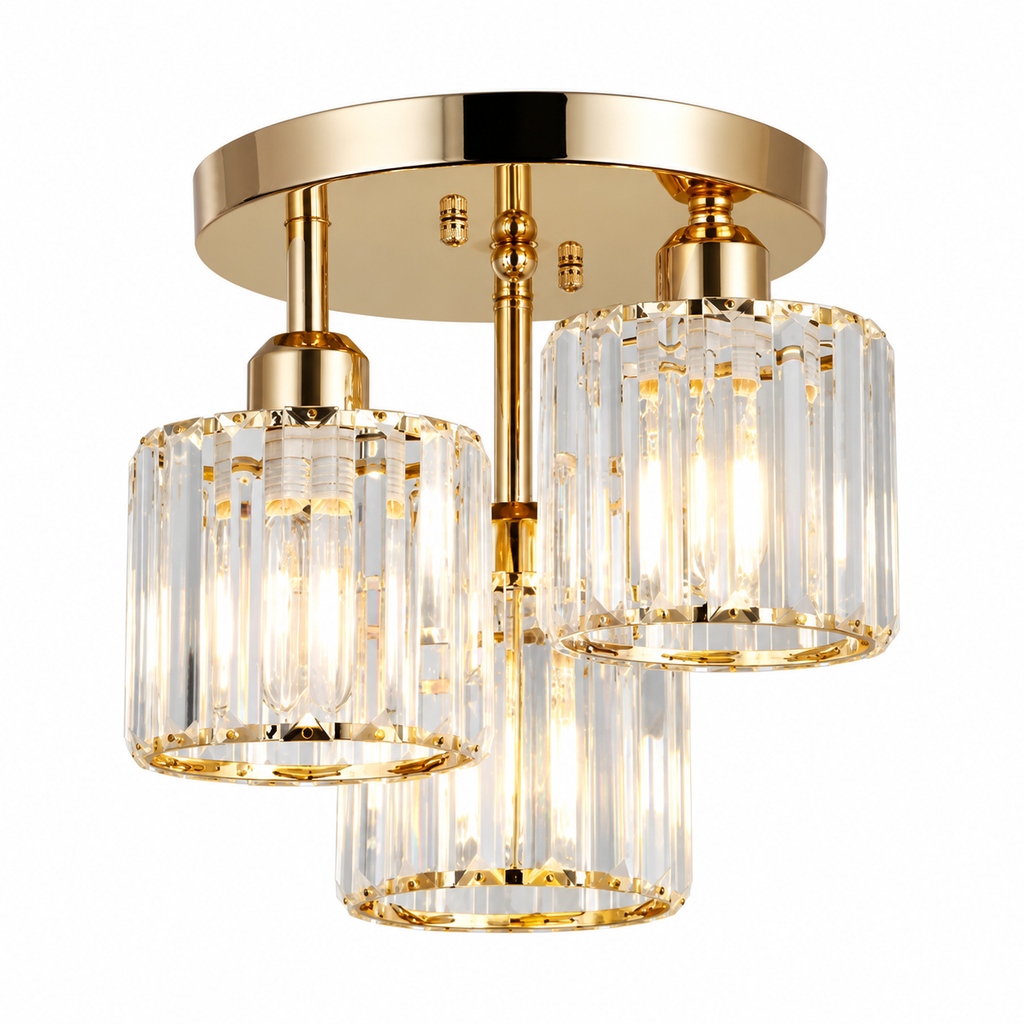 3-Light Glass Rod Ceiling Light – Crystal Flush Mount, E27