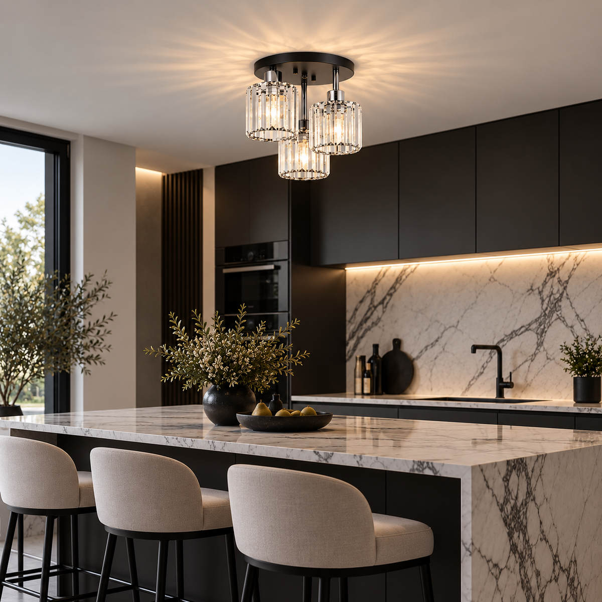 Glass rod 3 light ceiling light black gold silver – view 3