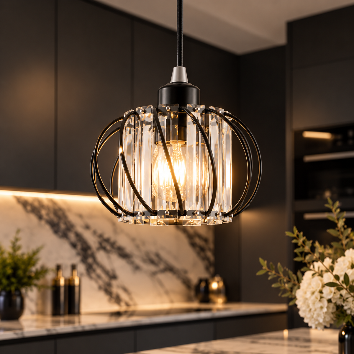 Globe cage wire pendant light black or gold – view 6