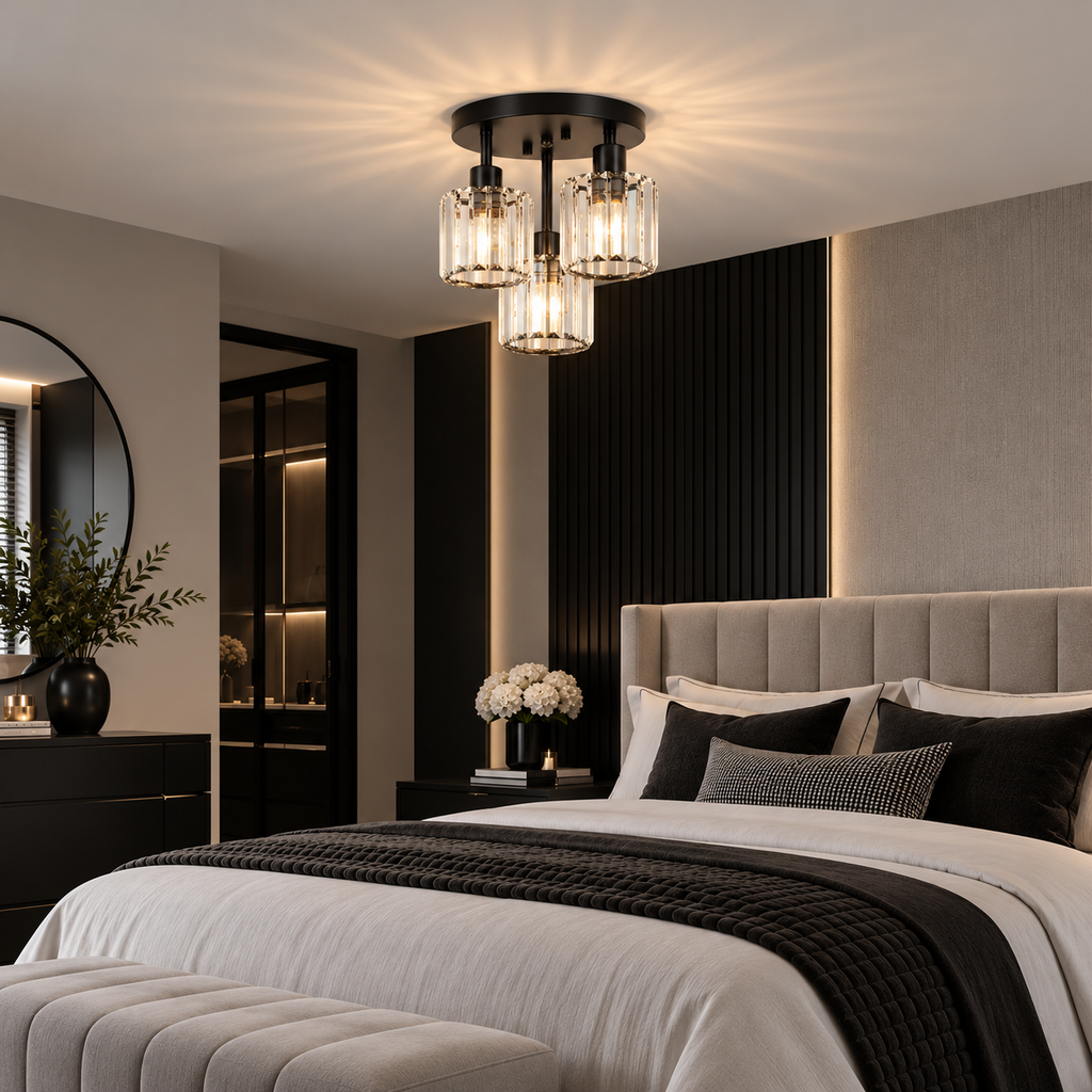 Glass rod 3 light ceiling light black gold silver – view 4