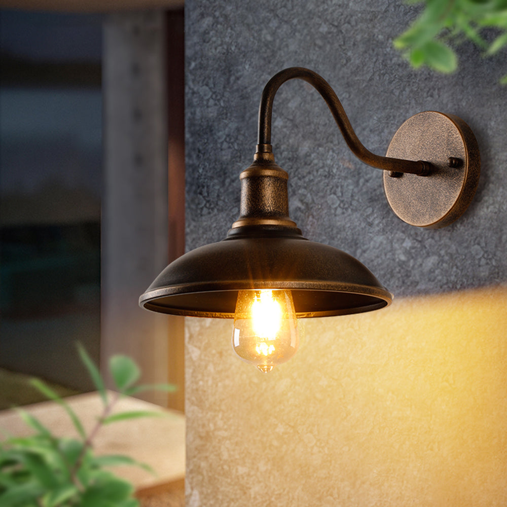 Industrial curved arm metal outdoor wall lantern by BROKLEN