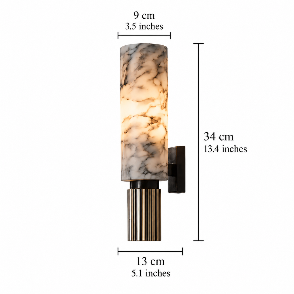 Japandi alabaster wall light with brass housing by BROKLEN – view 10