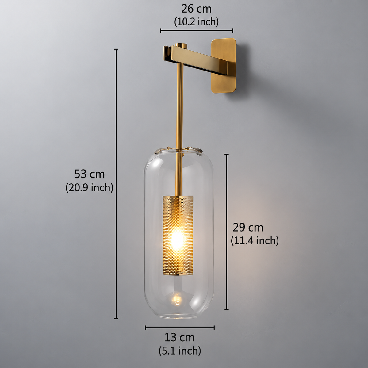 Modern loft glass wall light in gold and black by BROKLEN – view 8