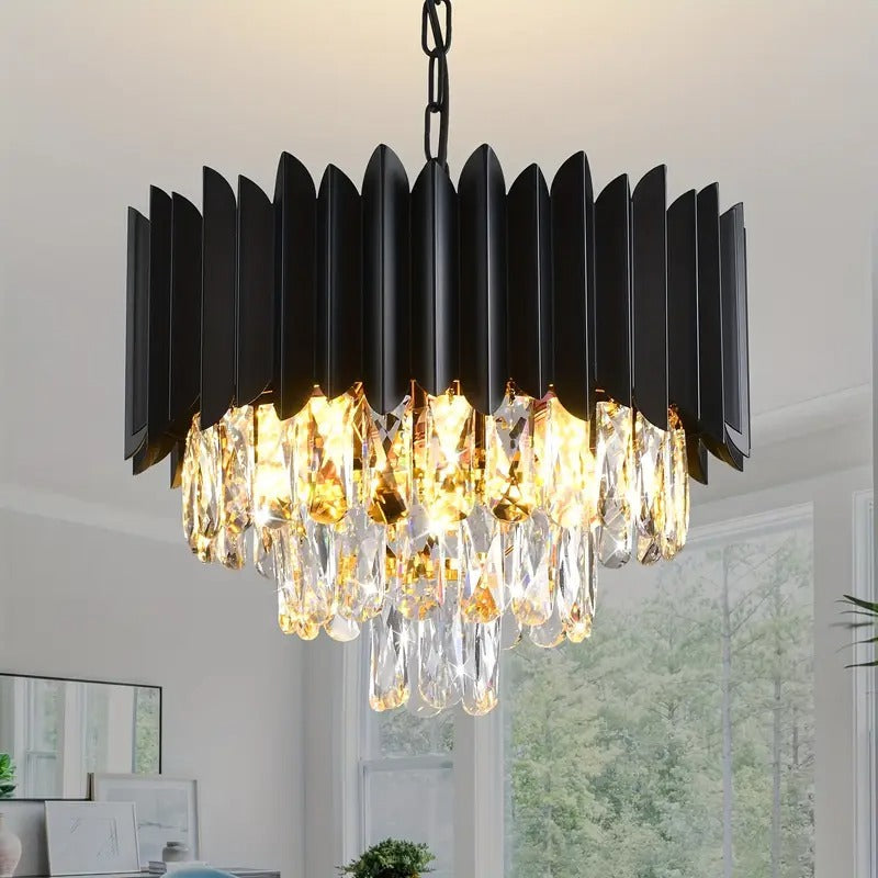Black metal ceiling light with pointed fins and glass crystals by BROKLEN