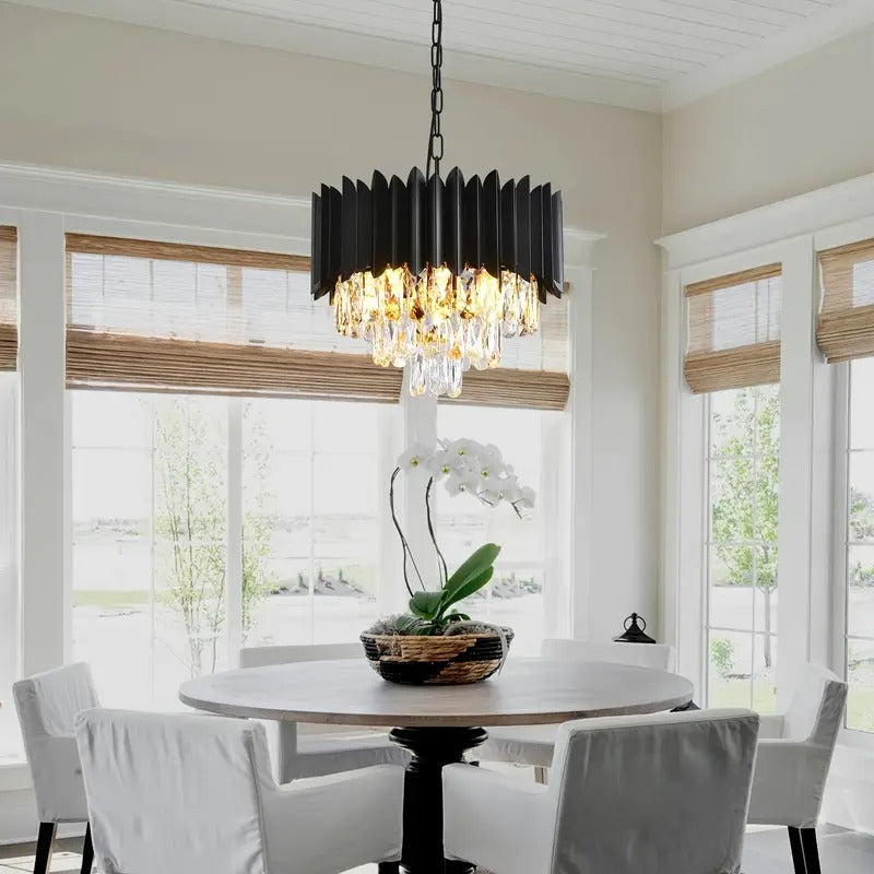 Black metal ceiling light with pointed fins and glass crystals by BROKLEN – view 2