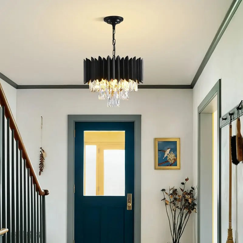Black metal ceiling light with pointed fins and glass crystals by BROKLEN – view 3