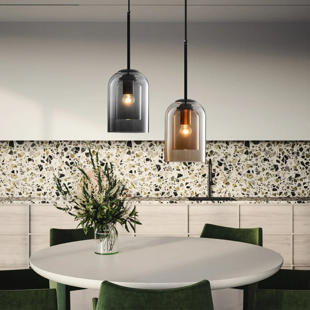 Smoked and amber glass dome pendant light by BROKLEN