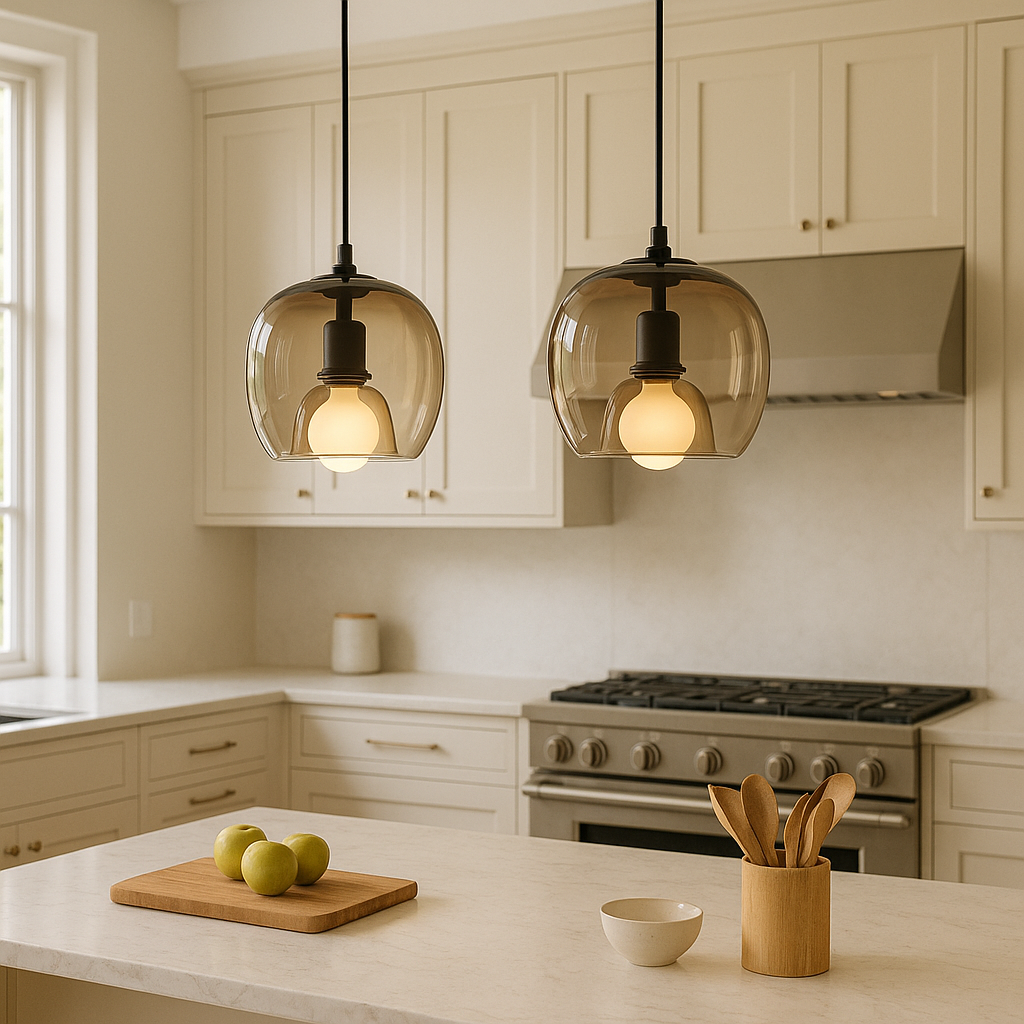 Modern ombre glass pendant lamp in amber, grey and clear by BROKLEN – view 2