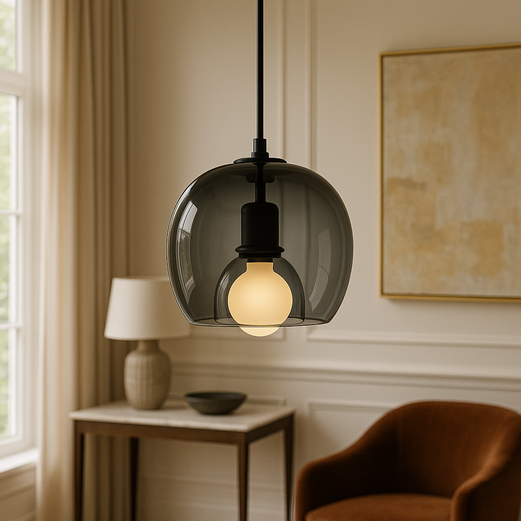 Modern ombre glass pendant lamp in amber, grey and clear by BROKLEN – view 3