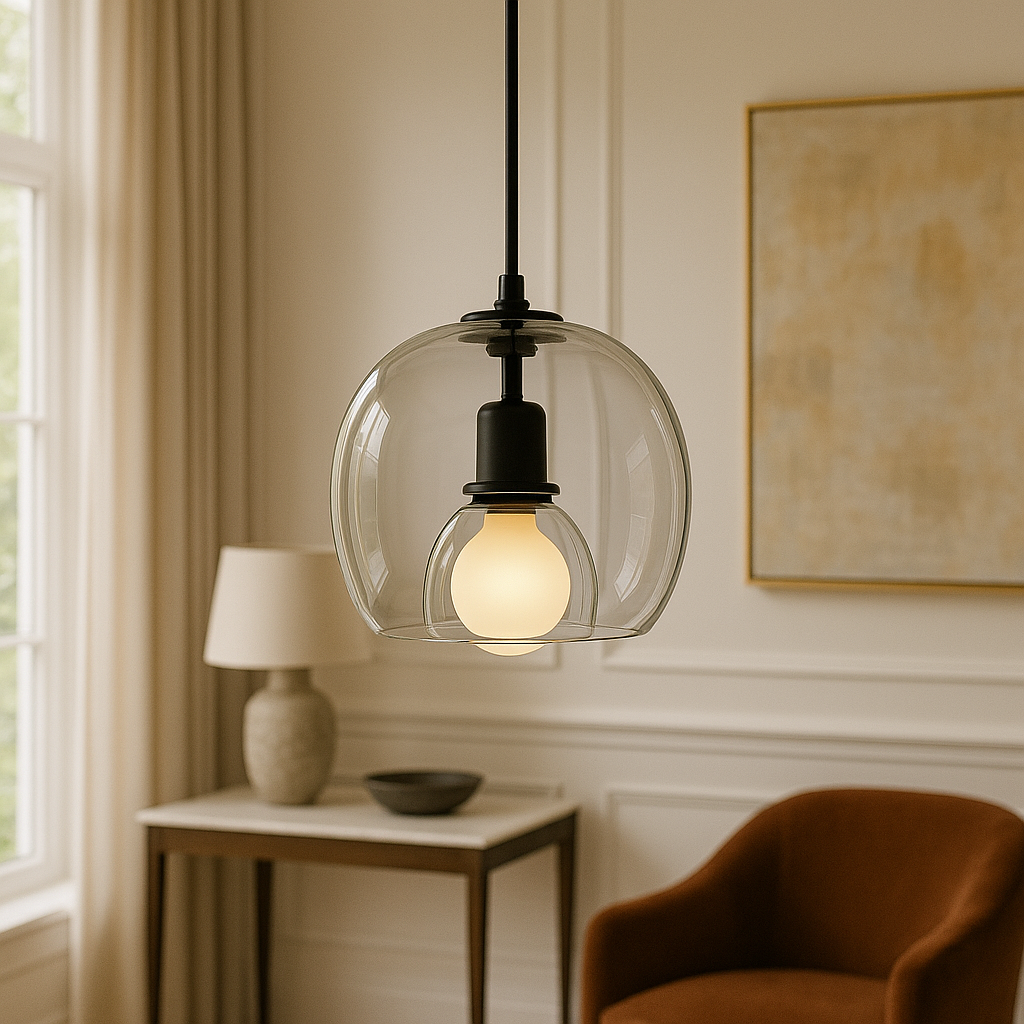 Modern ombre glass pendant lamp in amber, grey and clear by BROKLEN – view 5