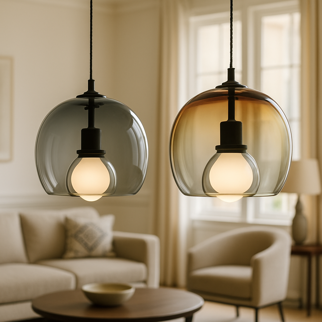 Modern ombre glass pendant lamp in amber, grey and clear by BROKLEN – view 6