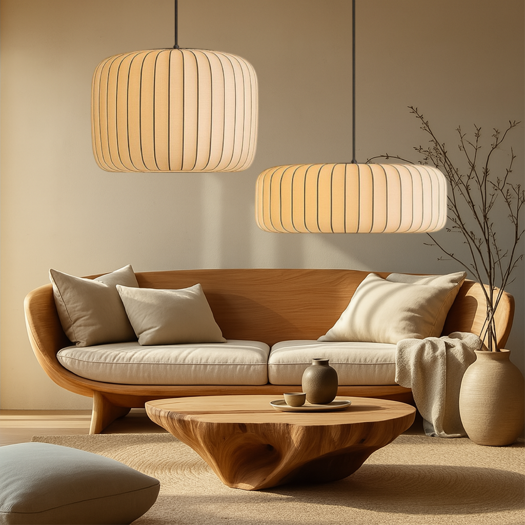 Modern ribbed silk pleated pendant lamp by BROKLEN – view 2