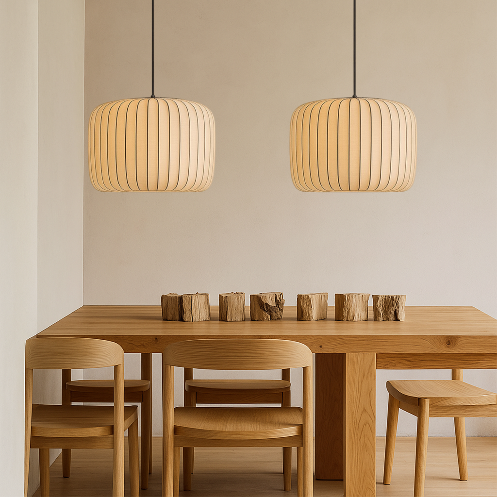 Modern ribbed silk pleated pendant lamp by BROKLEN – view 4