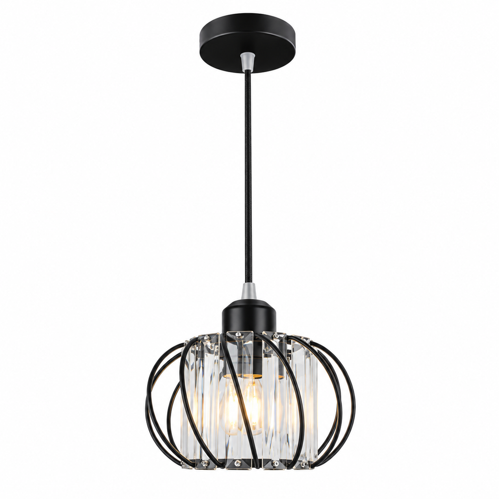 Black globe cage pendant light with Edison filament bulb