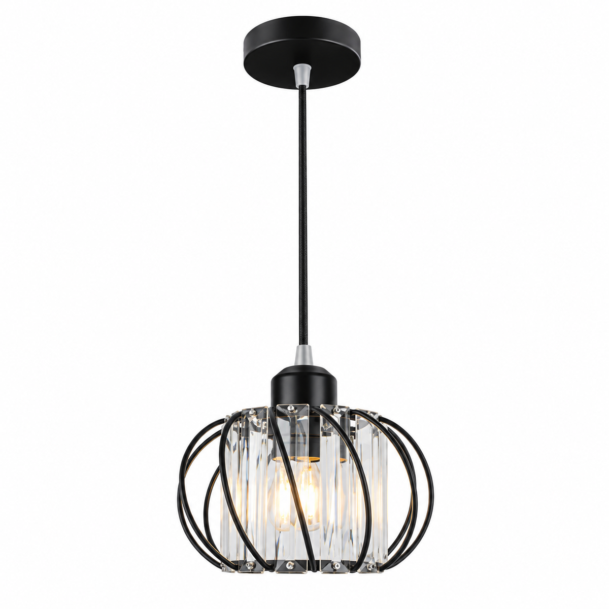 Black globe cage pendant light with Edison filament bulb