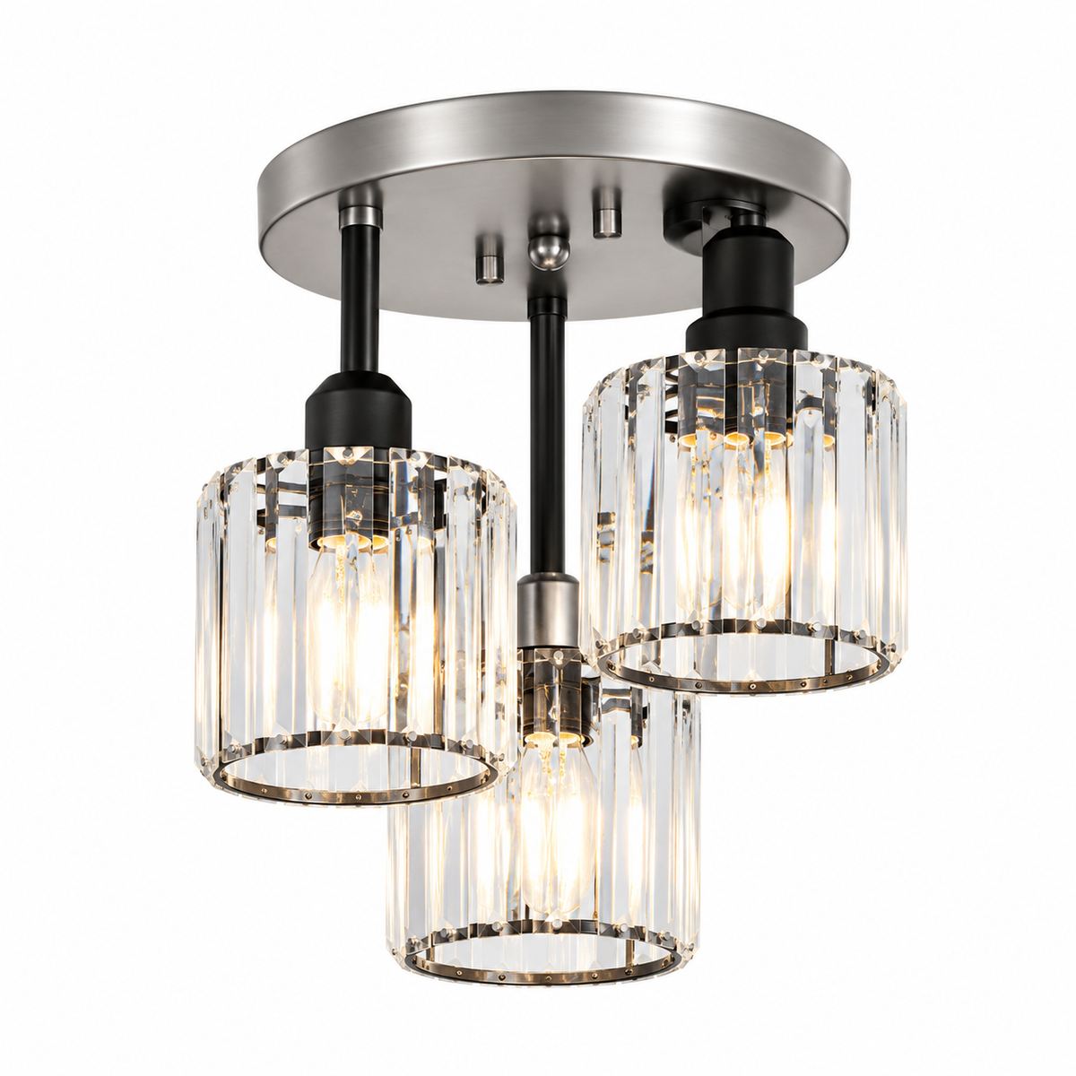 3-Light Glass Rod Ceiling Light – Crystal Flush Mount, E27
