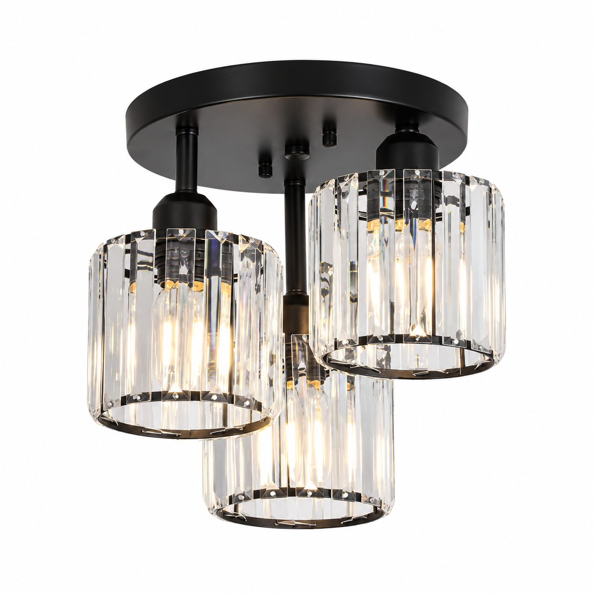 3 light glass rod ceiling light flush mount