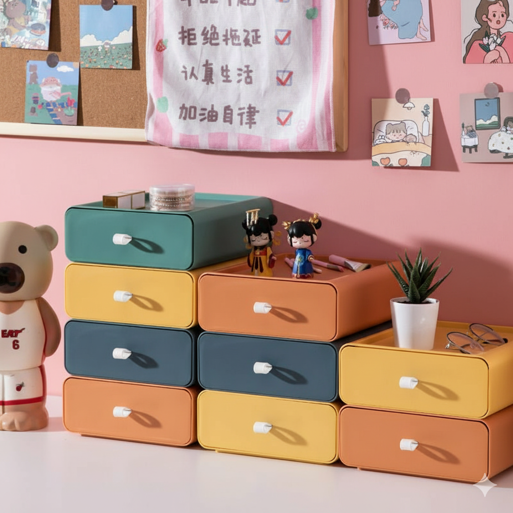 Colourful stackable plastic drawer storage organiser by BROKLEN – view 2