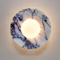 Marble wall light with round backplate and frosted globe shade by BROKLEN – view 3