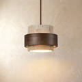 Travertine pendant light with layered cylindrical shade and walnut by BROKLEN
