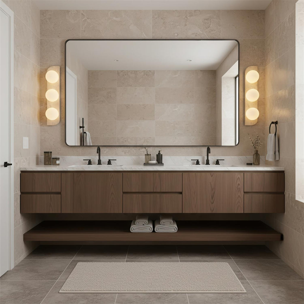 Travertine wall light with frosted glass globes by BROKLEN – view 11