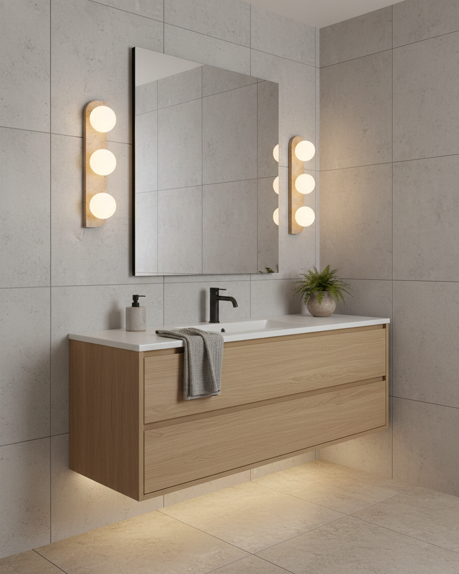 Travertine wall light with frosted glass globes by BROKLEN – view 13