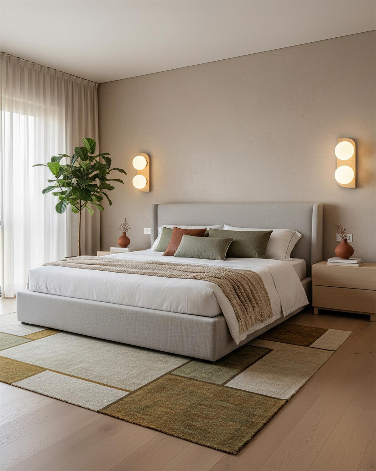 Travertine wall light with frosted glass globes by BROKLEN – view 6