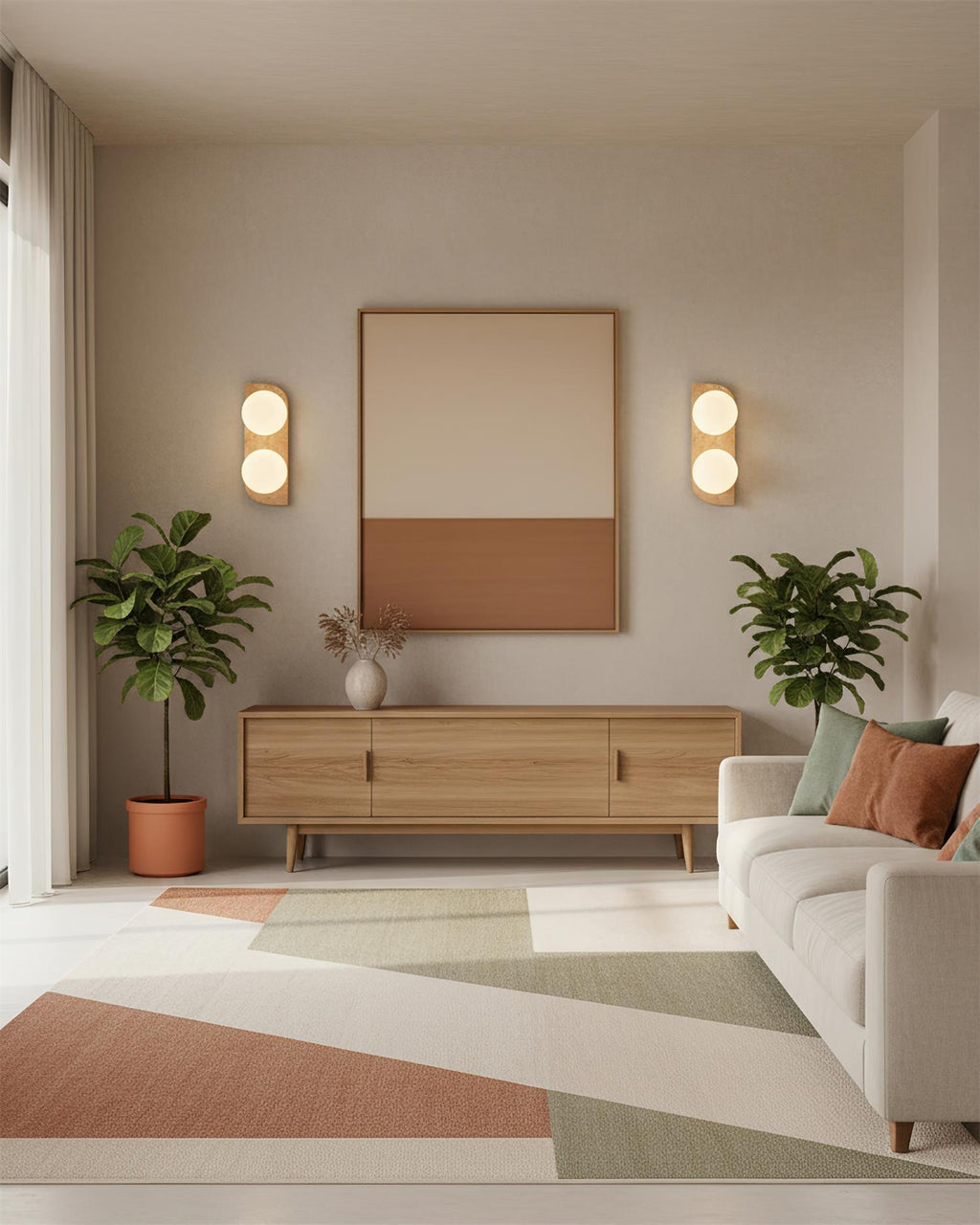 Travertine wall light with frosted glass globes by BROKLEN – view 7