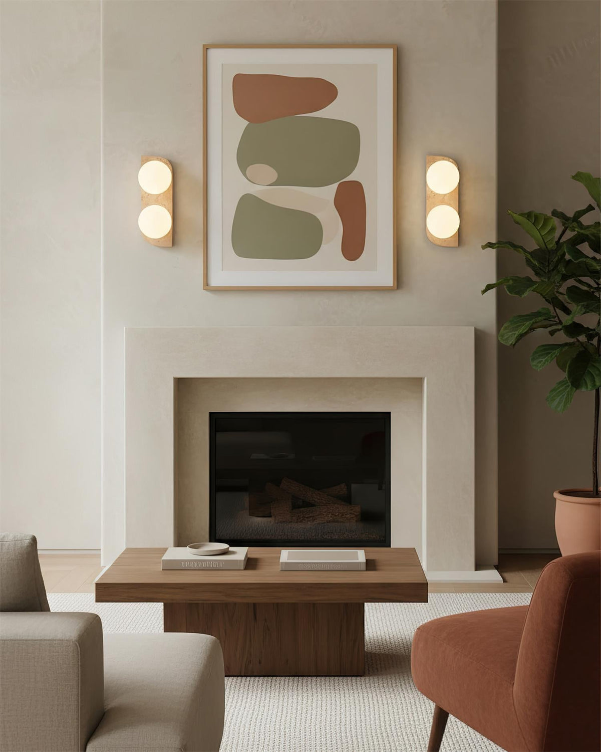 Travertine wall light with frosted glass globes by BROKLEN – view 8