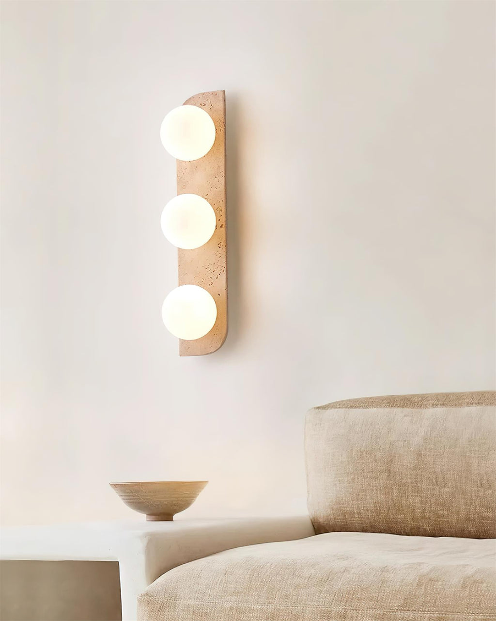 Travertine wall light with frosted glass globes by BROKLEN – view 2