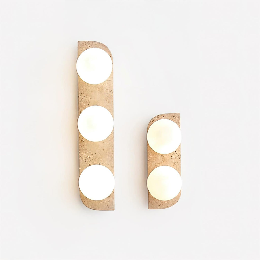Travertine wall light with frosted glass globes by BROKLEN – view 3