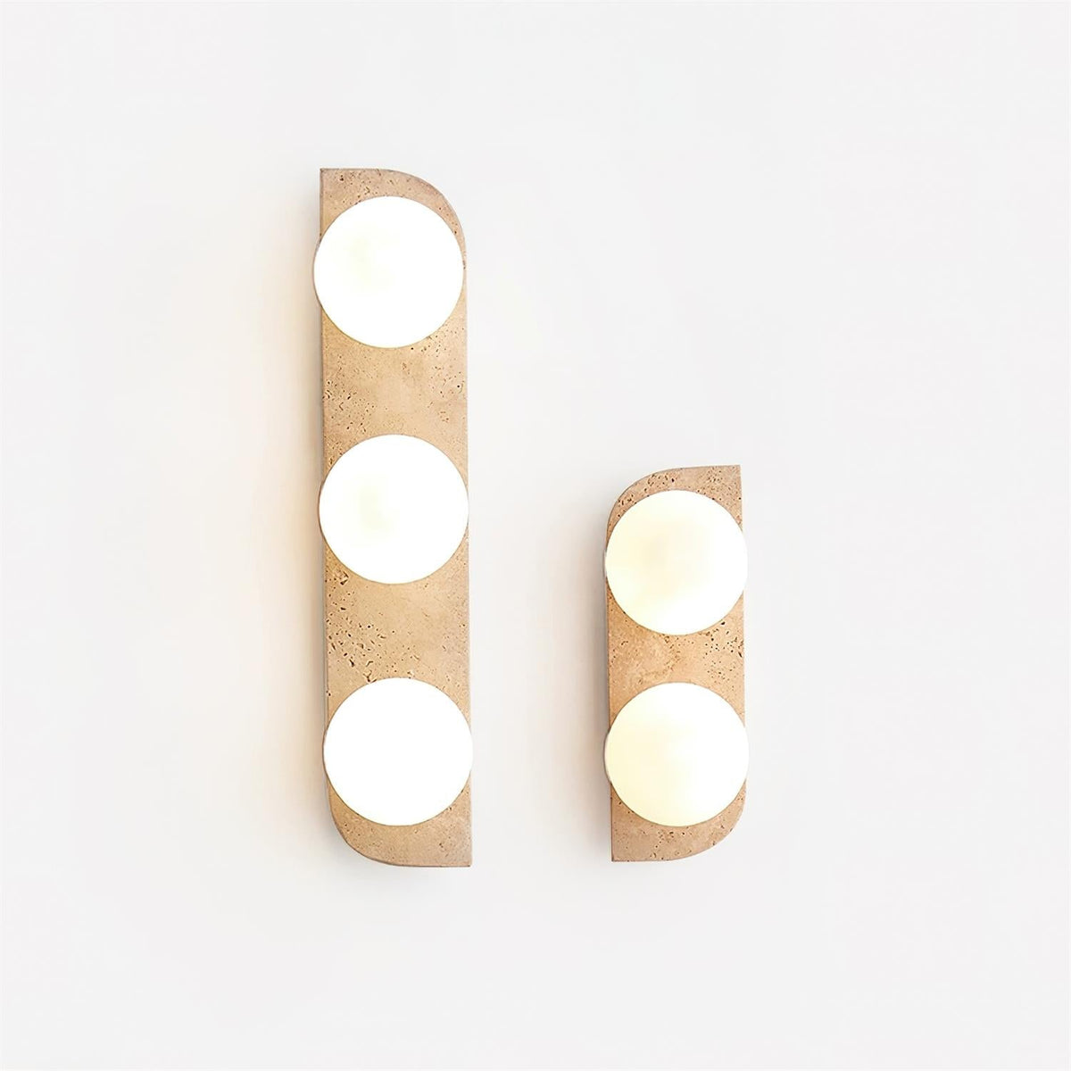 Travertine wall light with frosted glass globes by BROKLEN – view 3