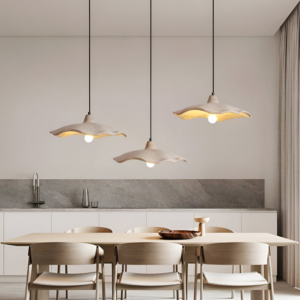 Flower-shaped cement pendant light – wabi-sabi ceiling light by BROKLEN – view 8