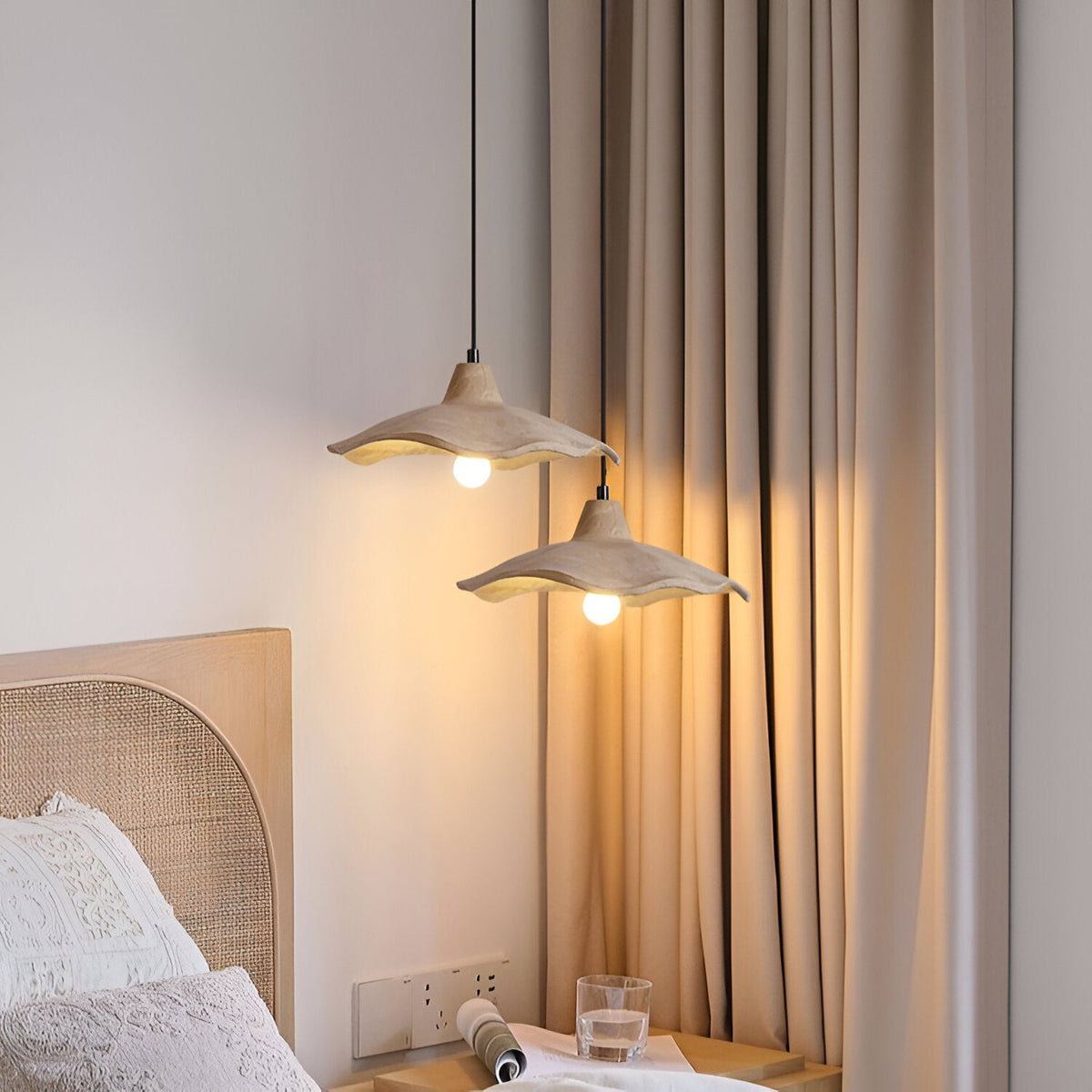 Flower-shaped cement pendant light – wabi-sabi ceiling light by BROKLEN – view 9