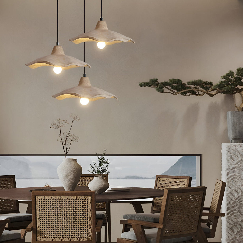 Flower-shaped cement pendant light – wabi-sabi ceiling light by BROKLEN – view 11