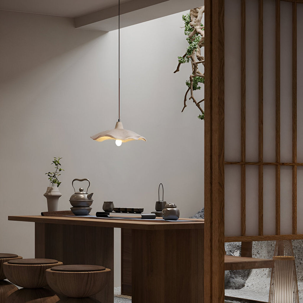 Flower-shaped cement pendant light – wabi-sabi ceiling light by BROKLEN – view 13