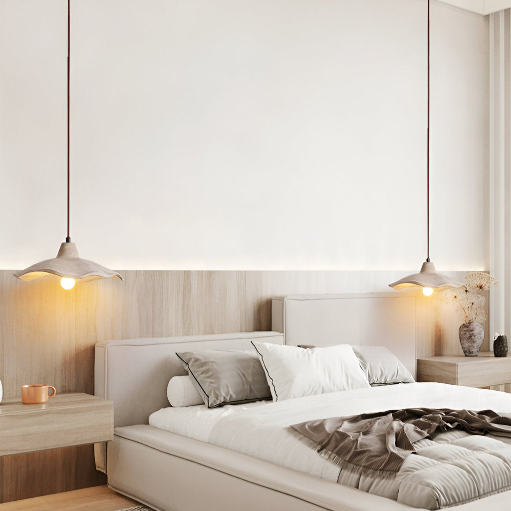 Flower-shaped cement pendant light – wabi-sabi ceiling light by BROKLEN – view 14